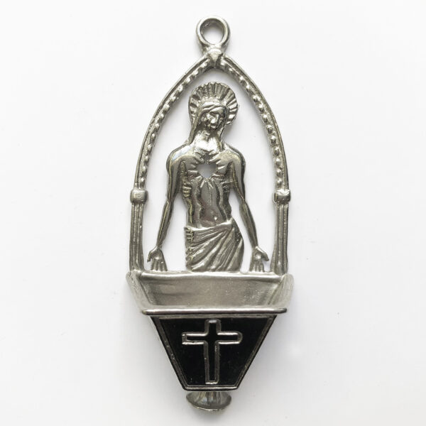 Acquasantiera Sacro Cuore in peltro argentato