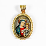 medaglia madonna con bambino oro dipinta a mano